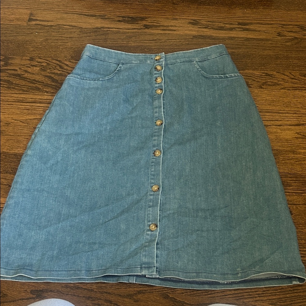 Loup Denim Button-Front A-Line Skirt - Blue